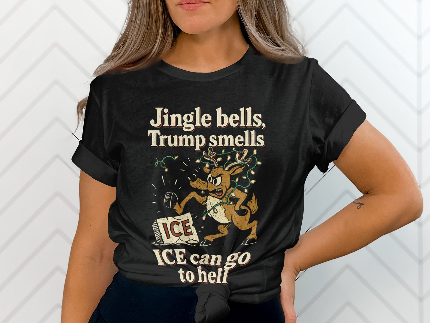 Jingle Bells Trump Smells Funny Reindeer Graphic Tee
