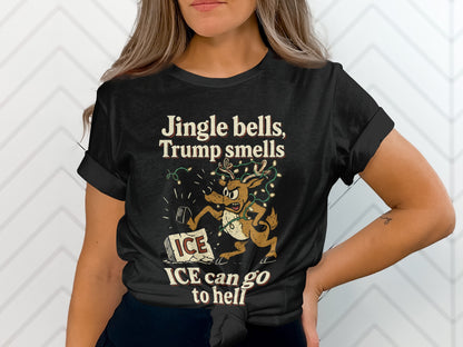 Jingle Bells Trump Smells Funny Reindeer Graphic Tee