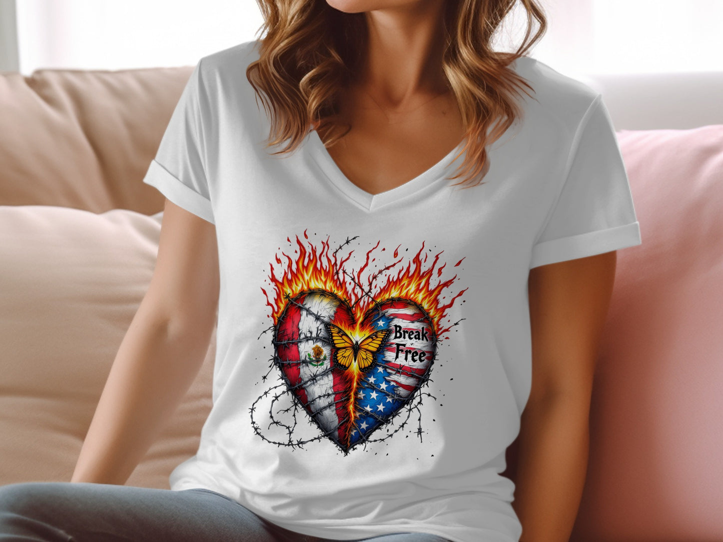 Break Free Flaming Heart Butterfly Graphic T-Shirt Product