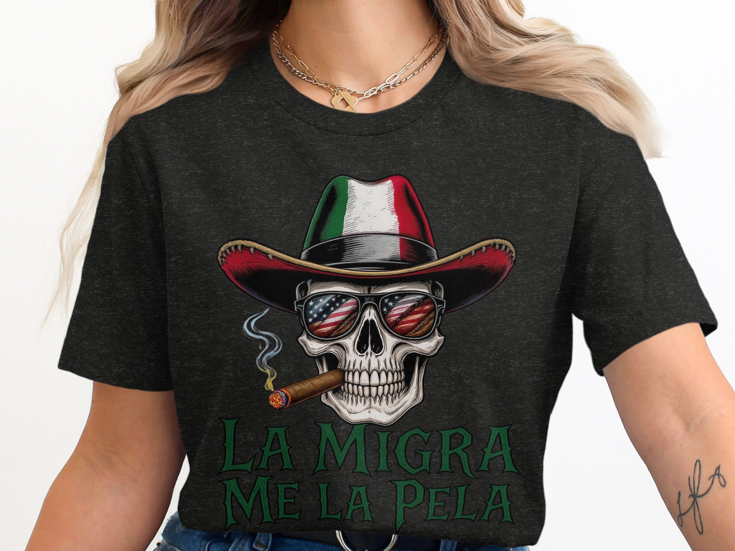 La Migra Me La Pela Skull Smoke T-Shirt product