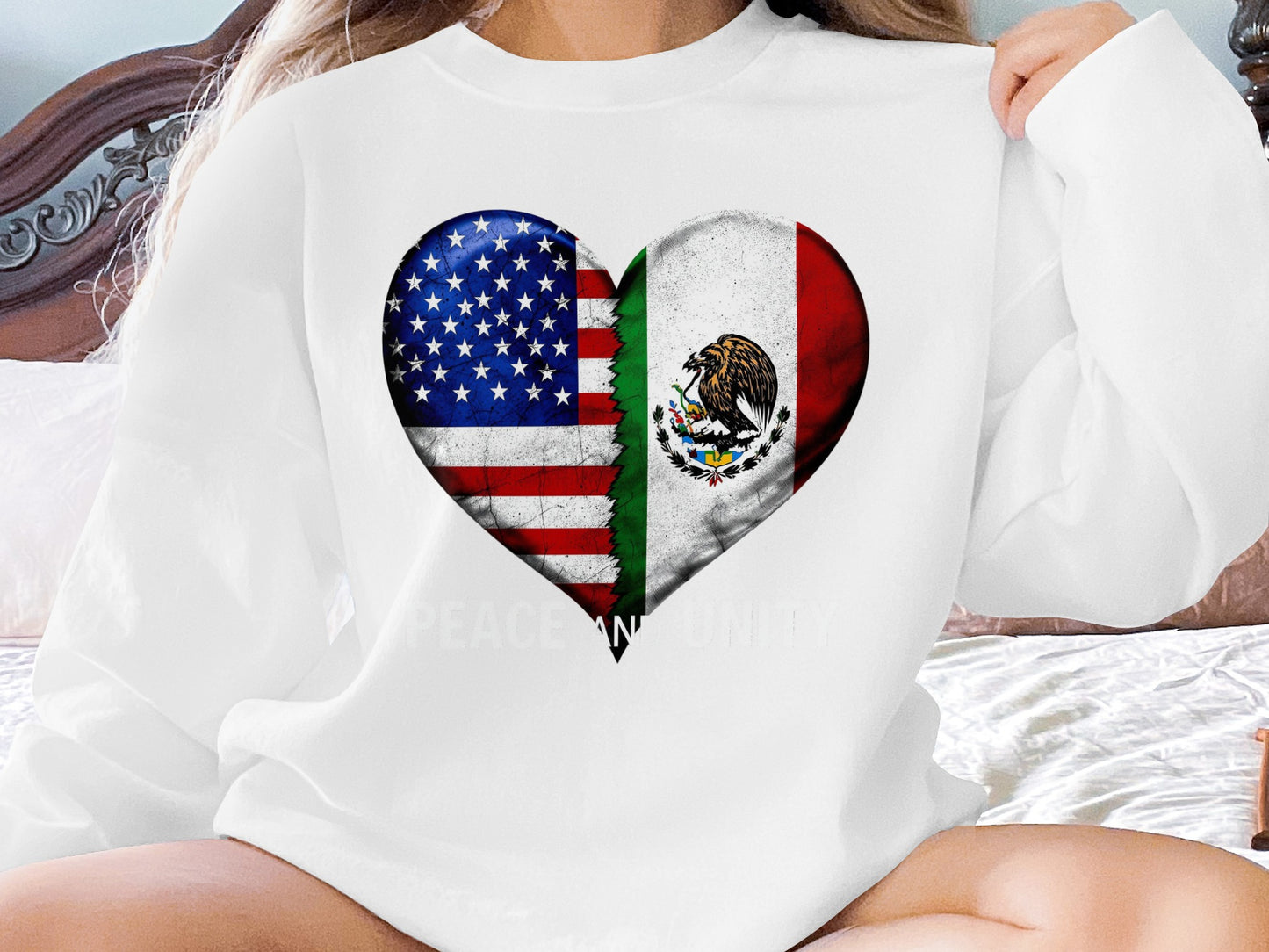 USA and Mexico Peace and Unity Heart Print Sweatshirt product