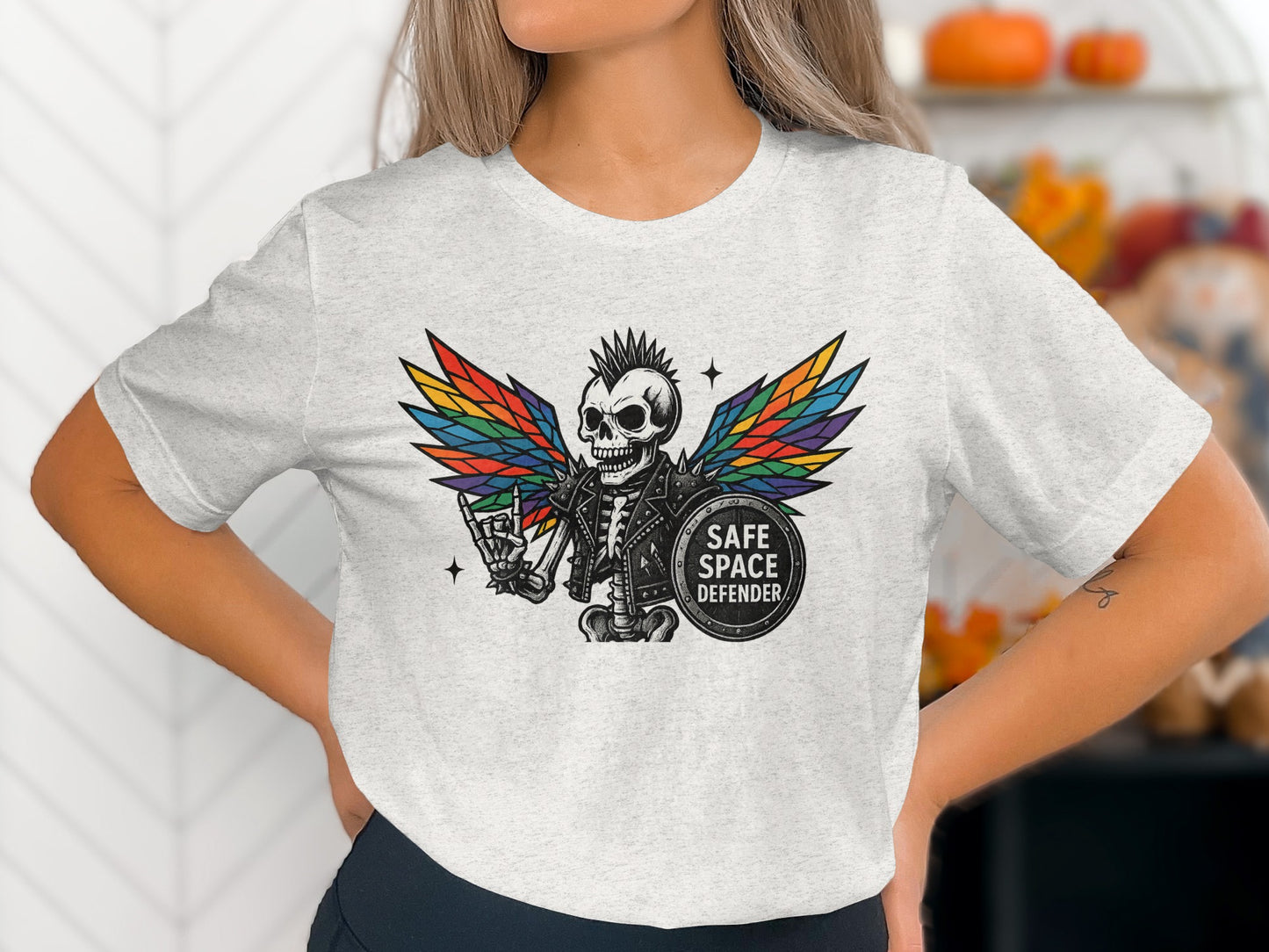 Punk Rock Skeleton with Colorful Wings T-Shirt product