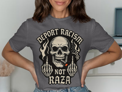 Deport Racism Not Raza Skull Graphic T-shirt product