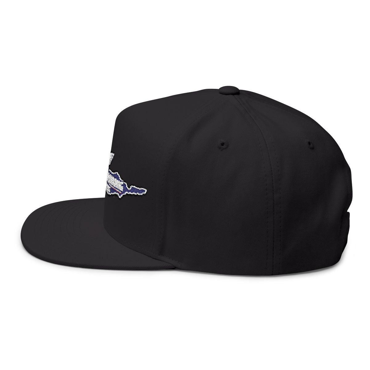 Embroidered Black Snapback Cap with Unique Design