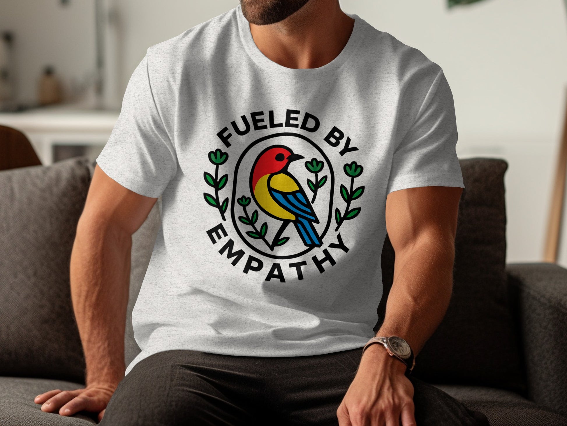 Fueled by Empathy Colorful Bird Print T-shirt product