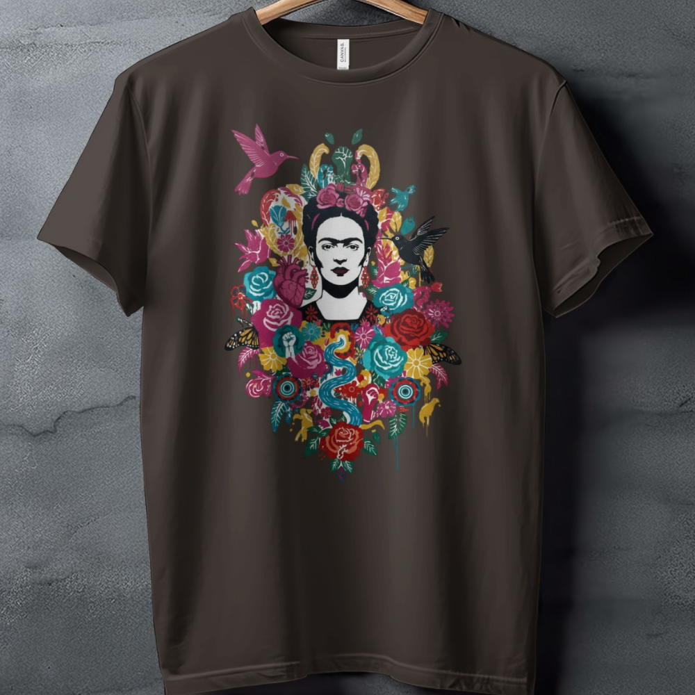 Frida Kahlo Vibrant Floral Design T-Shirt