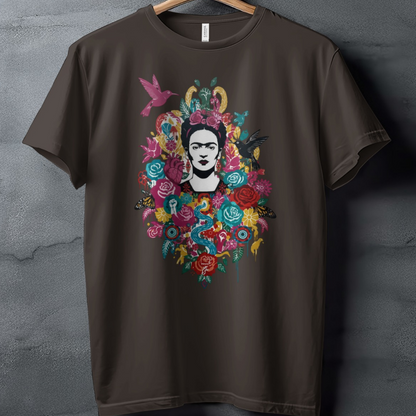 Frida Kahlo Vibrant Floral Design T-Shirt