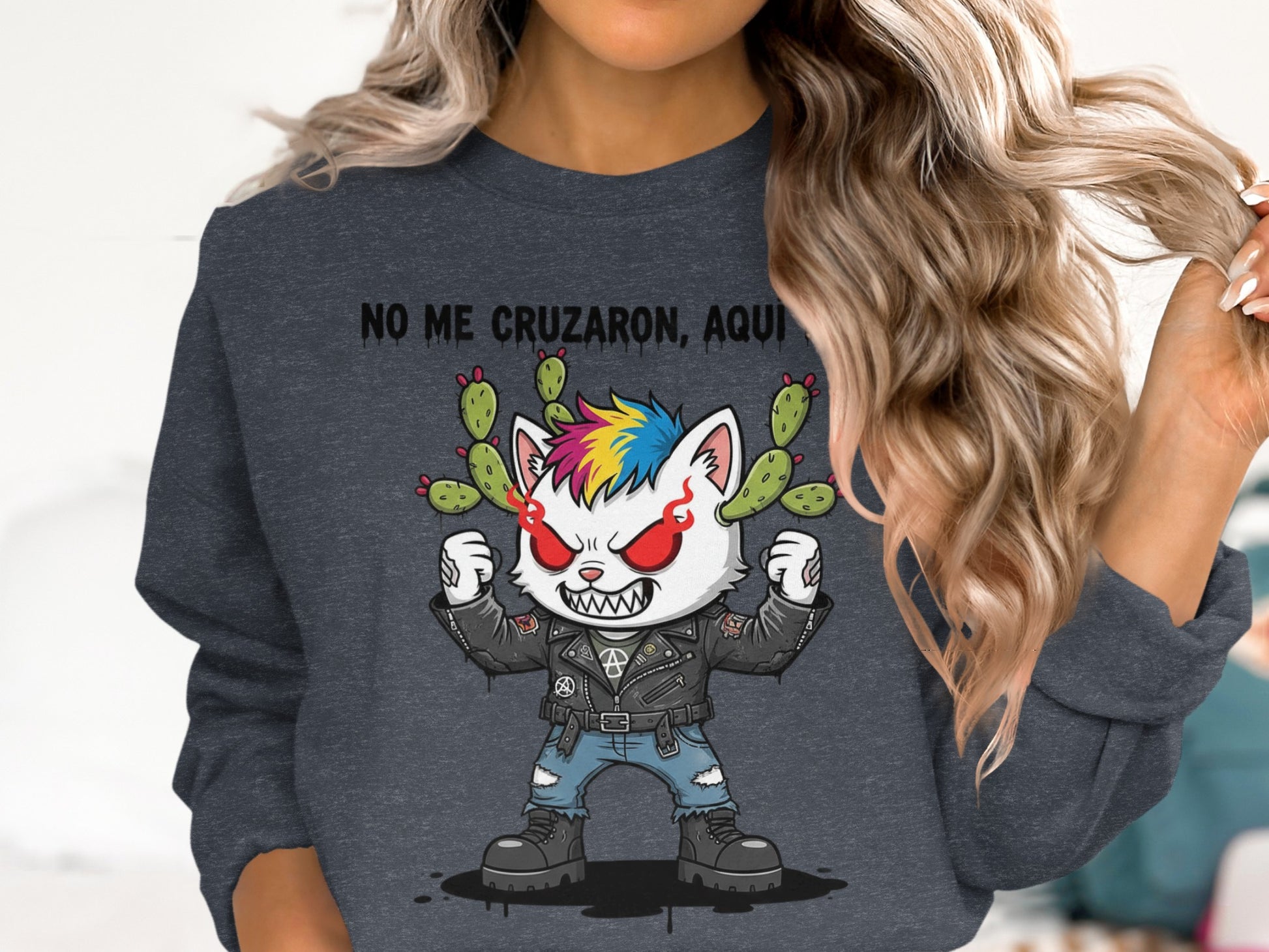 No Me Cruzaron Aqui Biker Cat Graphic Sweatshirt product