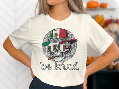 Be Kind Skeleton with Hat and Flag T-Shirt