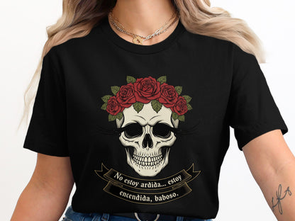 Skull with Roses Graphic Tee Spanish Text product