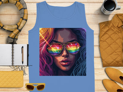 Rainbow Sunglasses Woman Design Blue Tank Top product
