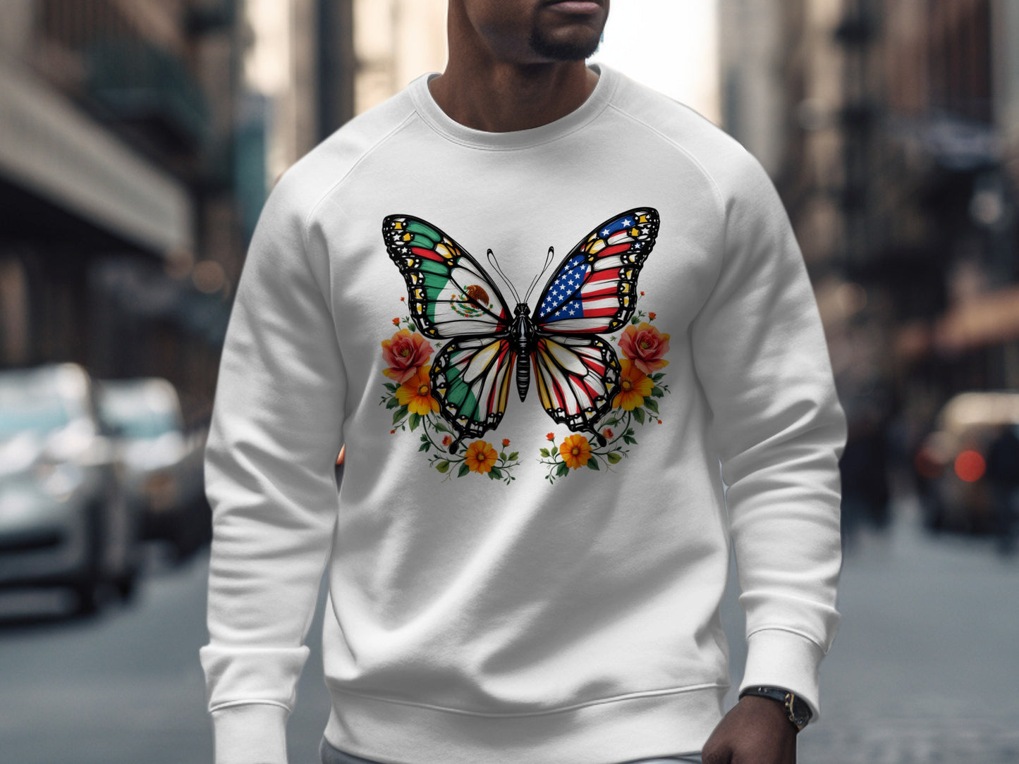 Patriotic Butterfly Sweatshirt with Floral Accents product