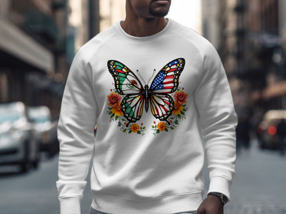 Patriotic Butterfly Sweatshirt with Floral Accents product