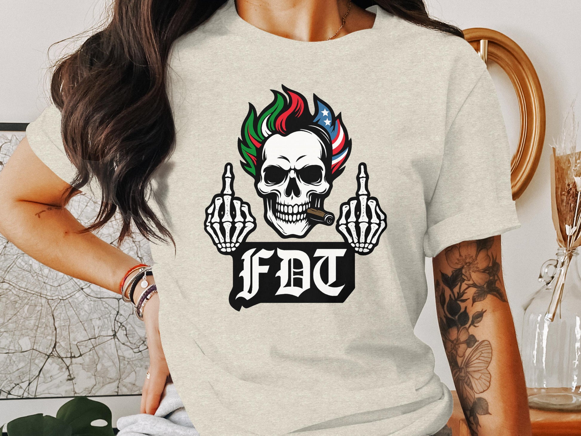 Bold Skeleton Middle Fingers Graphic Tee product type