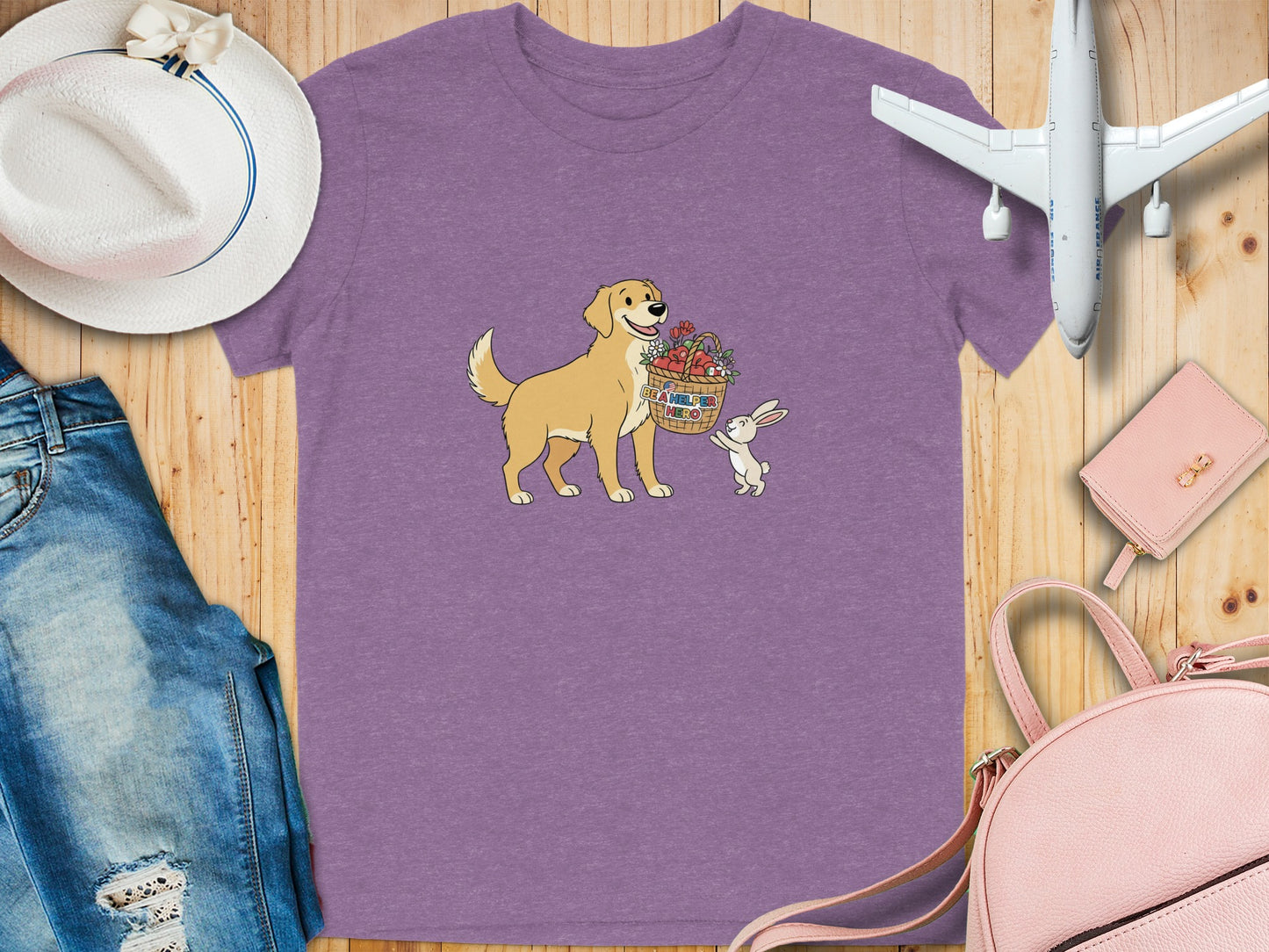 Adorable Dog and Bunny with Basket Graphic T-shirt