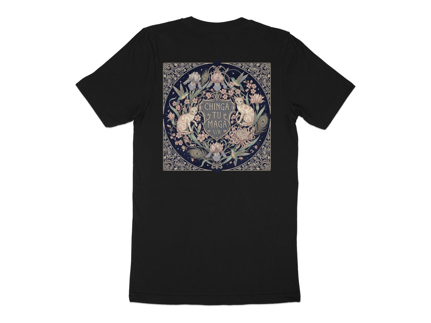 Stylish Black Tee with Elegant Back Graphic Design