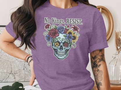 No Kings RESIST Skull with Flowers Graphic T-Shirt product