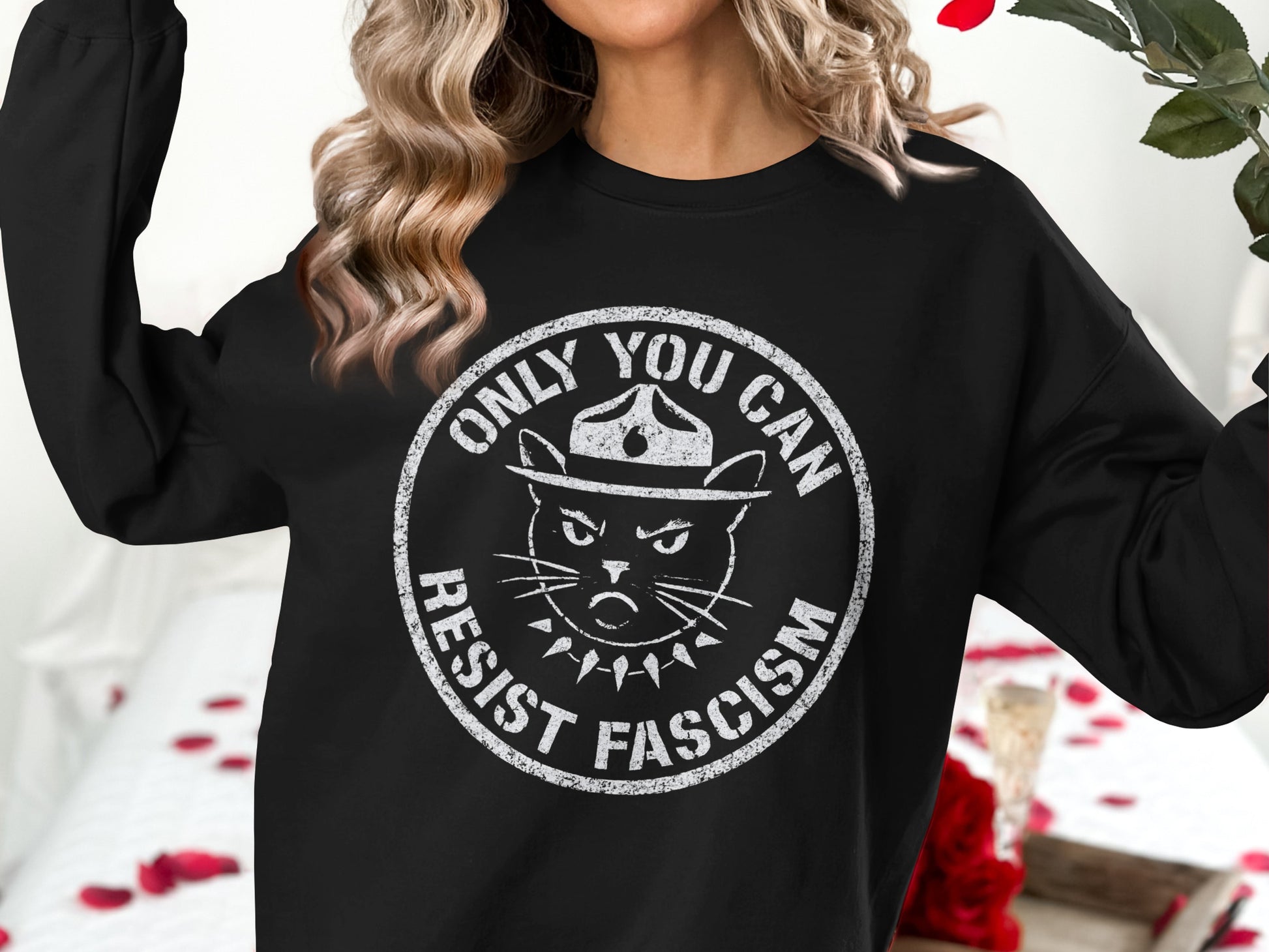 Only You Can Resist Fascism Cat Graphic Sweatshirt Product