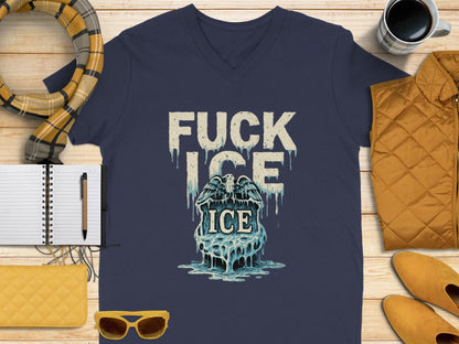 Fuck Ice Melting Graphic V-Neck T-shirt