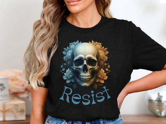 Resist Skull Graphic Floral Design Shirt product
