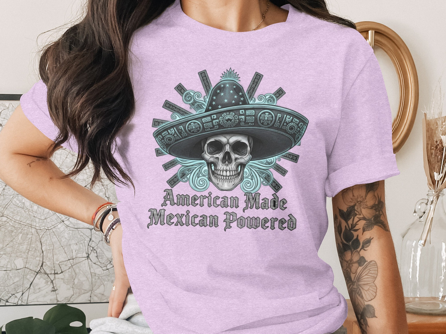 American Made Mexican Powered Unique Skull Shirt