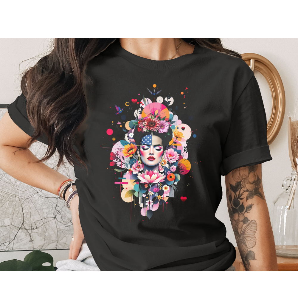 Frida inspired floral woman American flag face product type