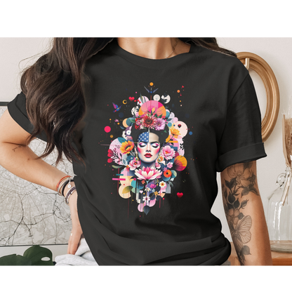 Frida inspired floral woman American flag face product type