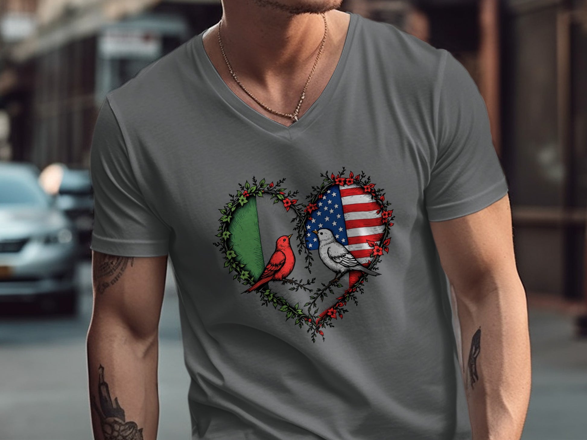 Heart Shaped Birds with Flags Graphic T-shirt product