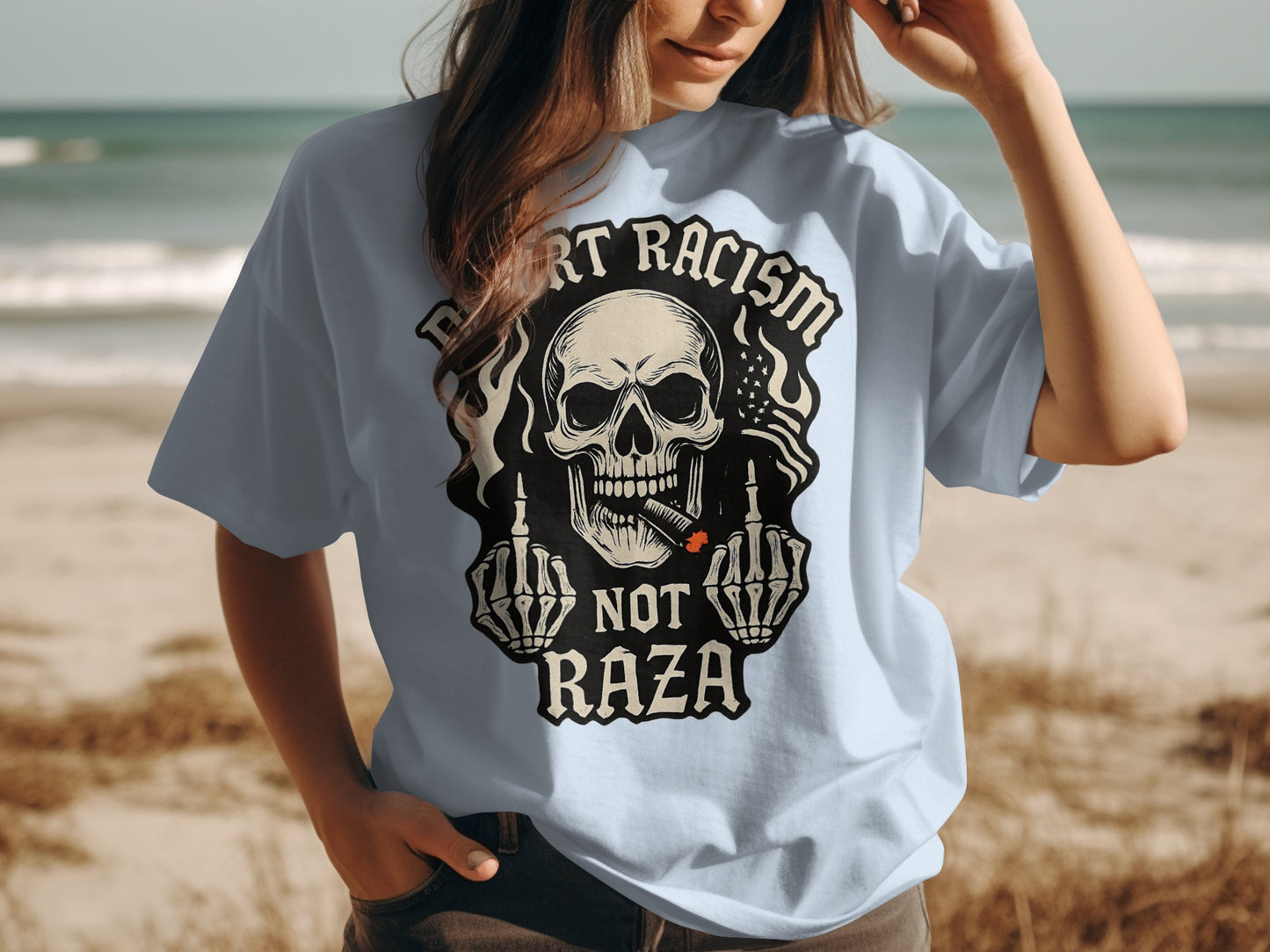 Reject Racism Not Raza Skull Graphic T-Shirt product