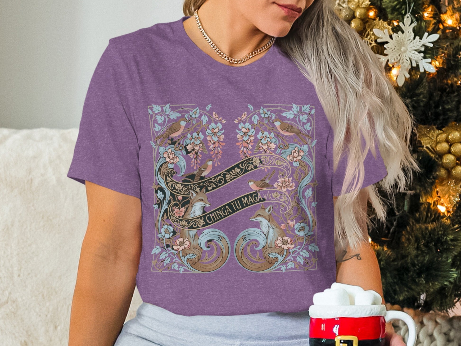 Elegant Purple Graphic T-Shirt with Artistic Design