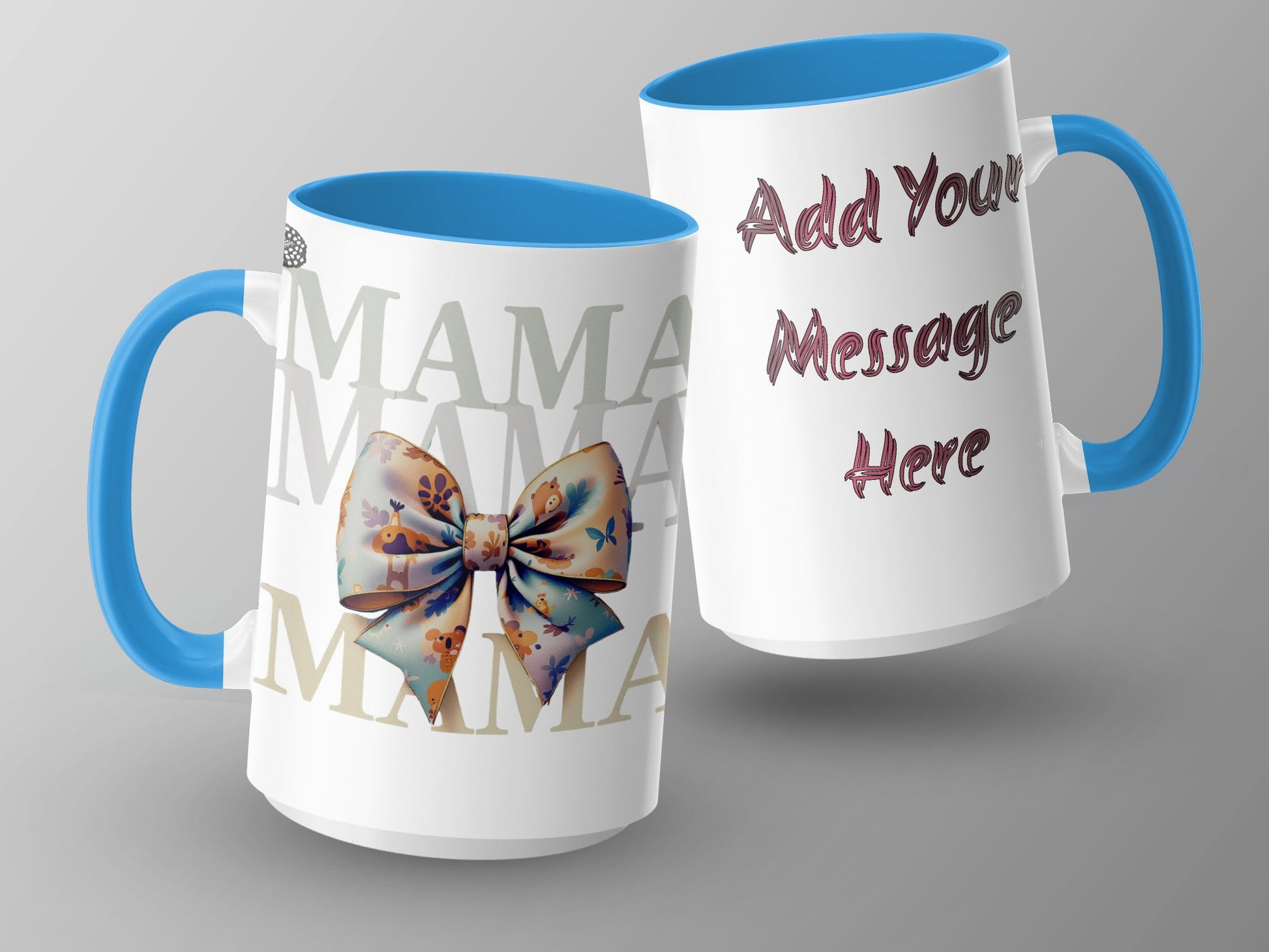 Custom Blue Handle Mama Mug with Bow Design product type