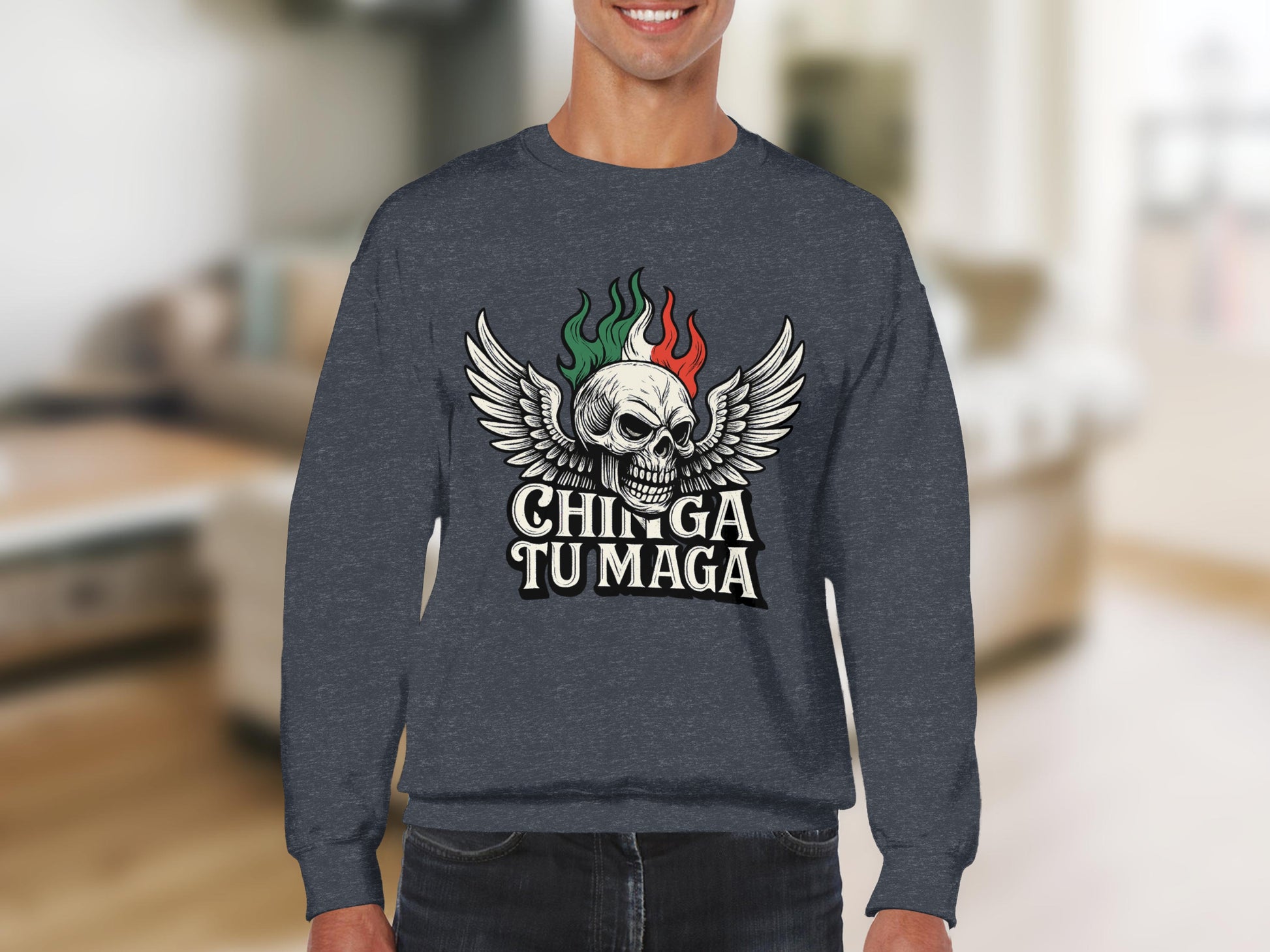 Chinga Tu Maga Skull with Flames Graphic Sweatshirt product
