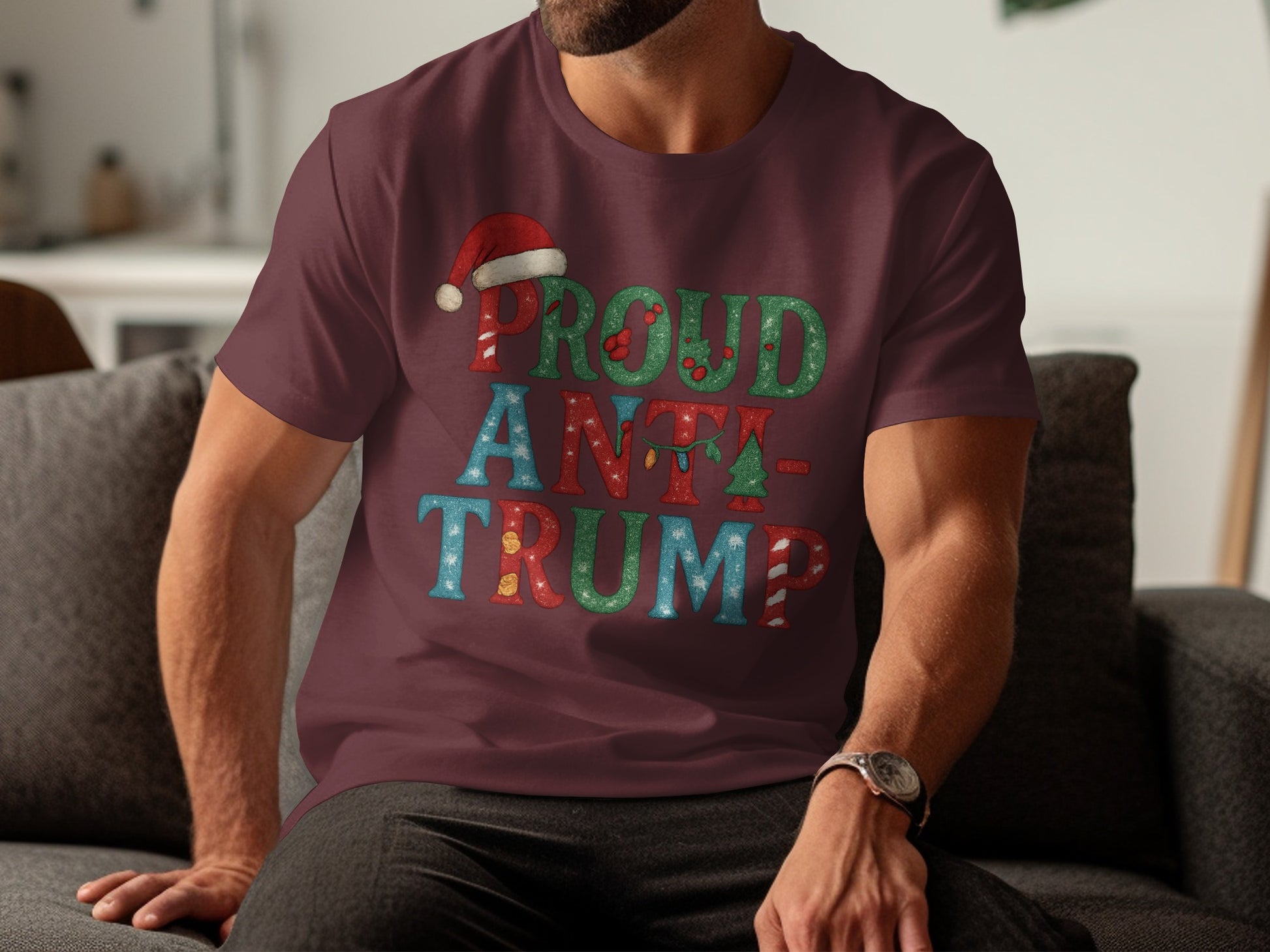 Proud Anti-Trump Santa Hat Graphic T-Shirt