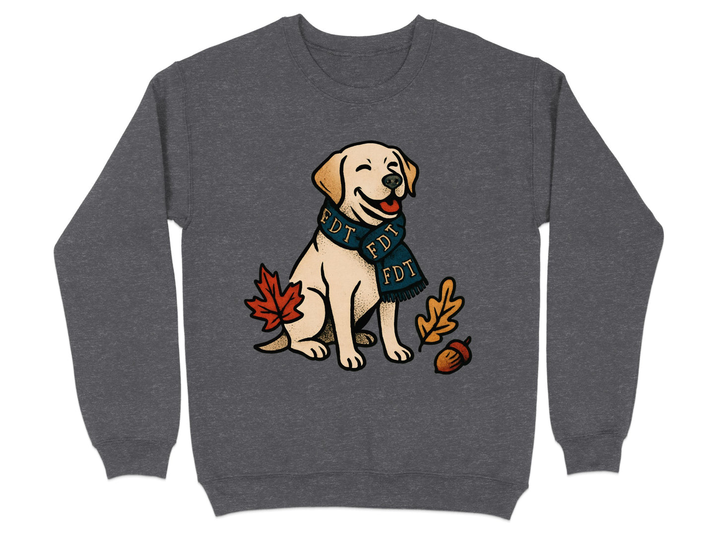 Adorable Dog With Scarf Autumn Leaves Sweatshirt