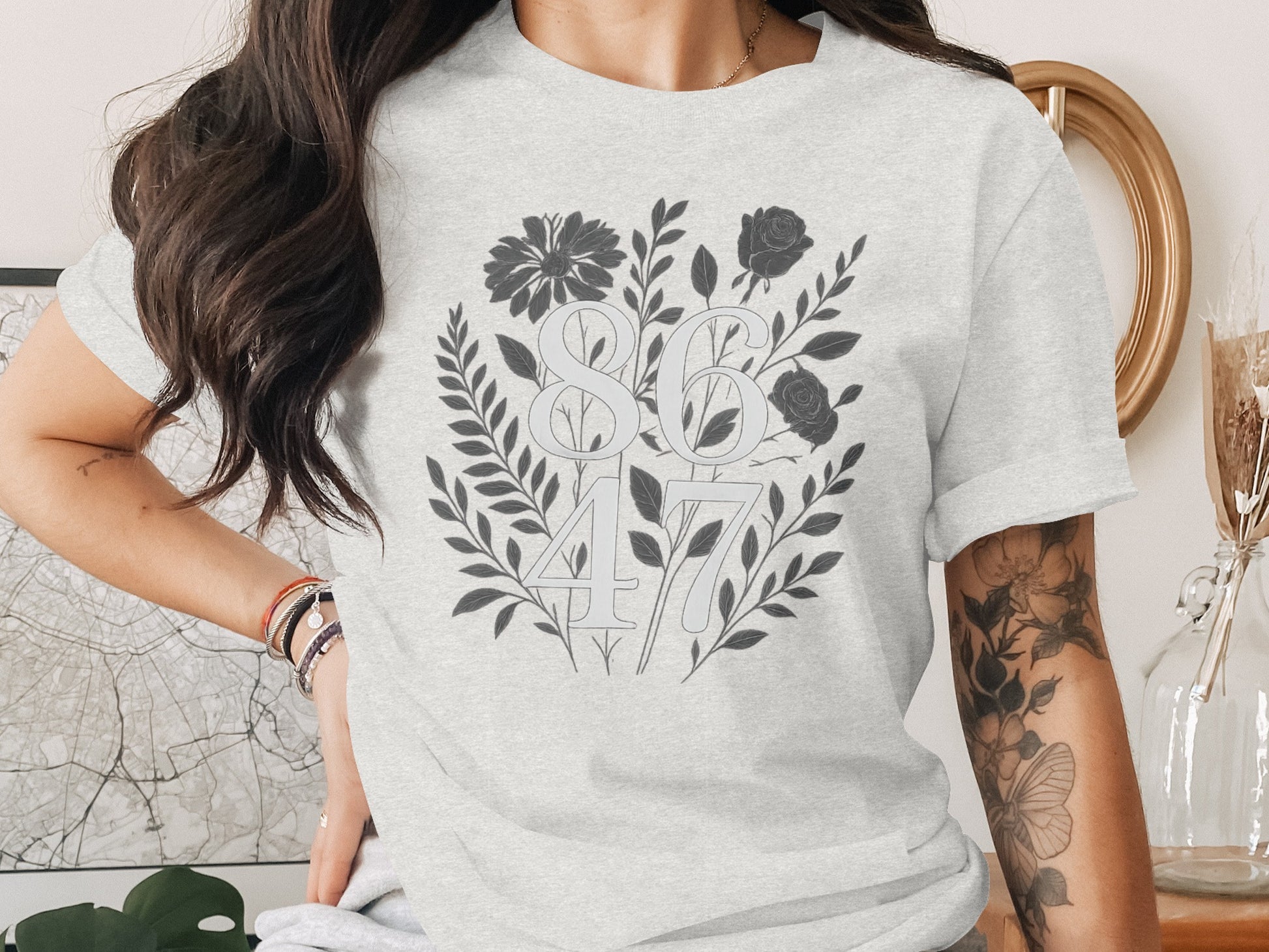 Numbered Floral Print Casual Short Sleeve T-Shirt product