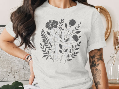 Numbered Floral Print Casual Short Sleeve T-Shirt product