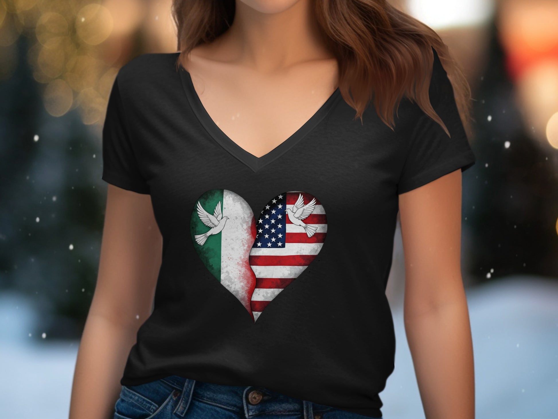 Heart-Shaped Flag Design with Doves T-shirt product