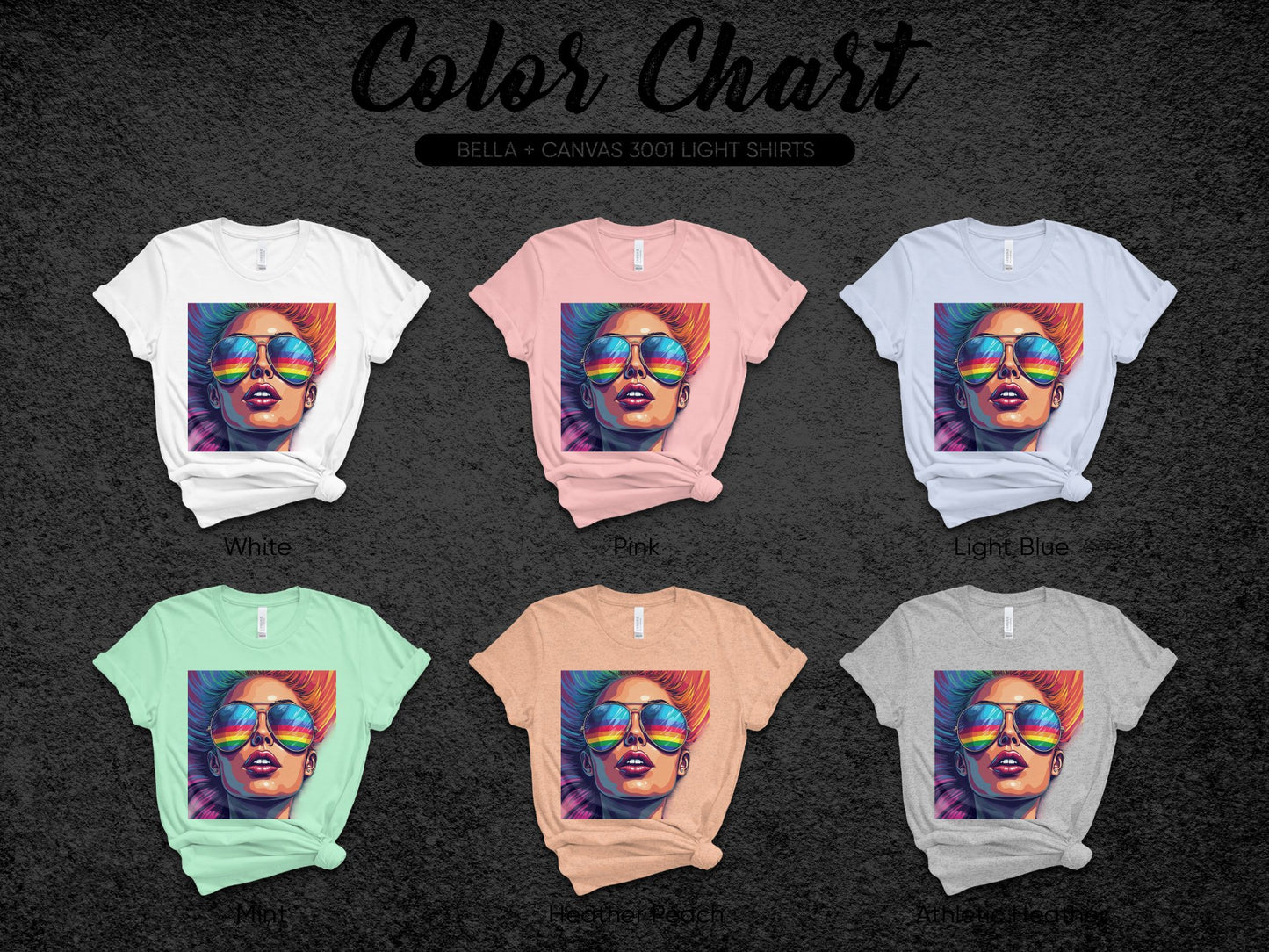 Colorful Sunglasses and Lips Art Tee Shirt product type
