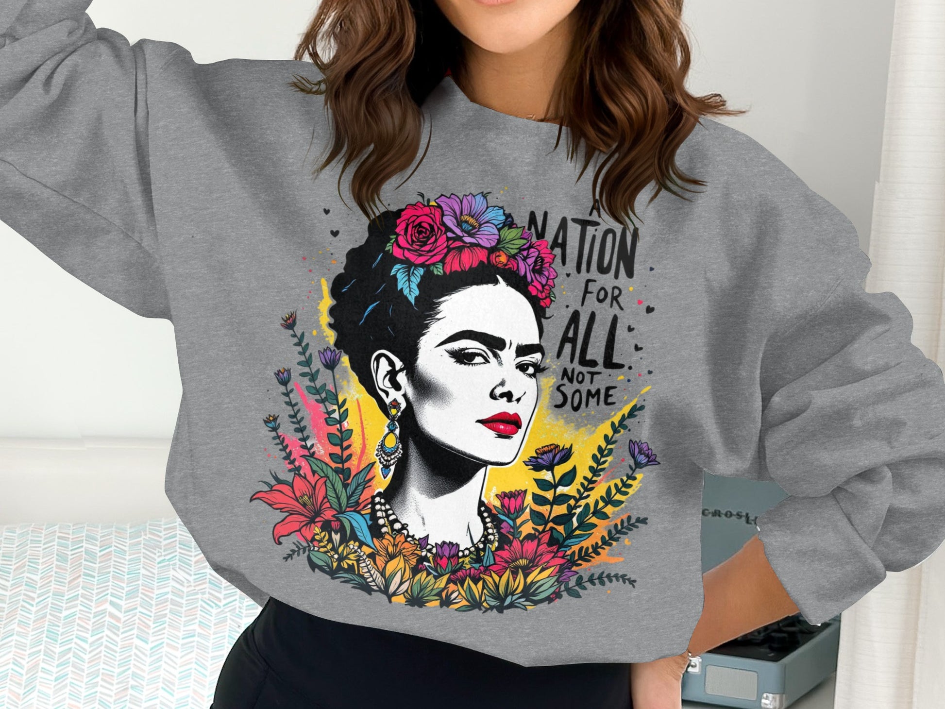 Colorful Floral Frida Kahlo Design Sweatshirt