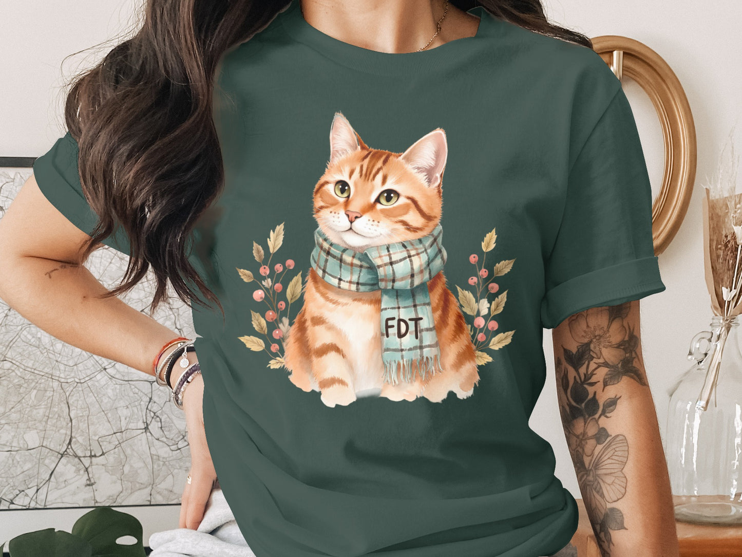 Cozy Cat in Scarf Graphic T-shirt for Feline Lovers