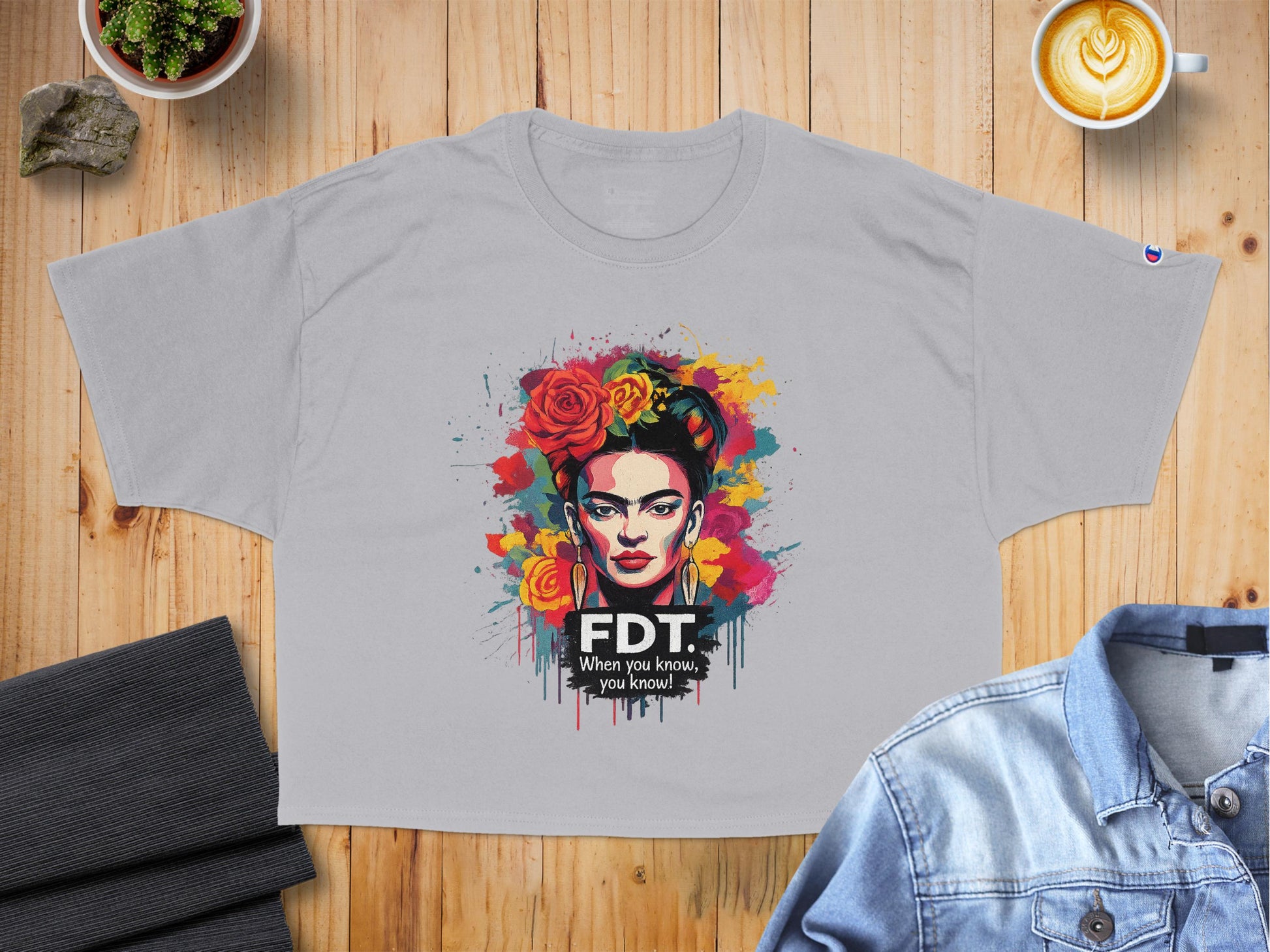 Colorful Frida Art Graphic Printed On Gray Tee product
