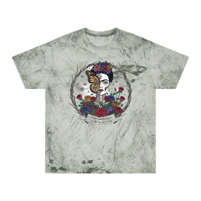 Artistic Skull Portrait with Butterflies Flowers T-Shirt