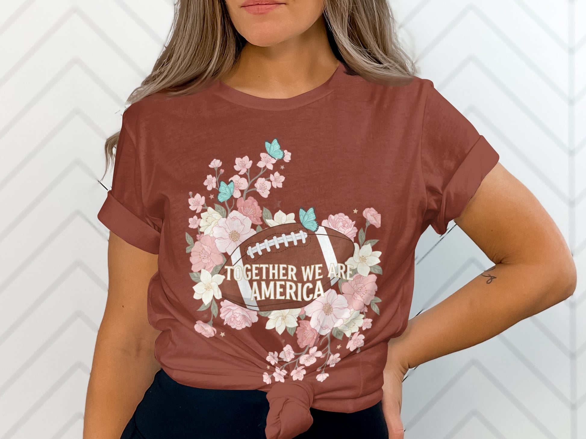 Together We Are America Floral Football T-shirt