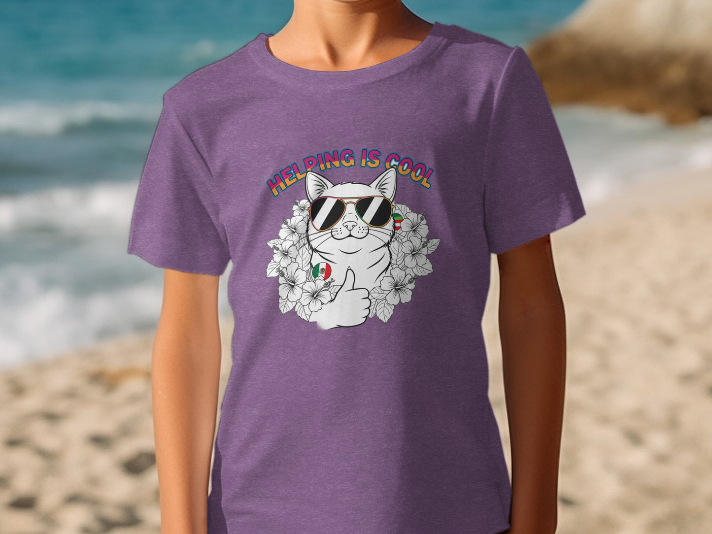 Helping Is Cool Cat Graphic T-Shirt for Kids