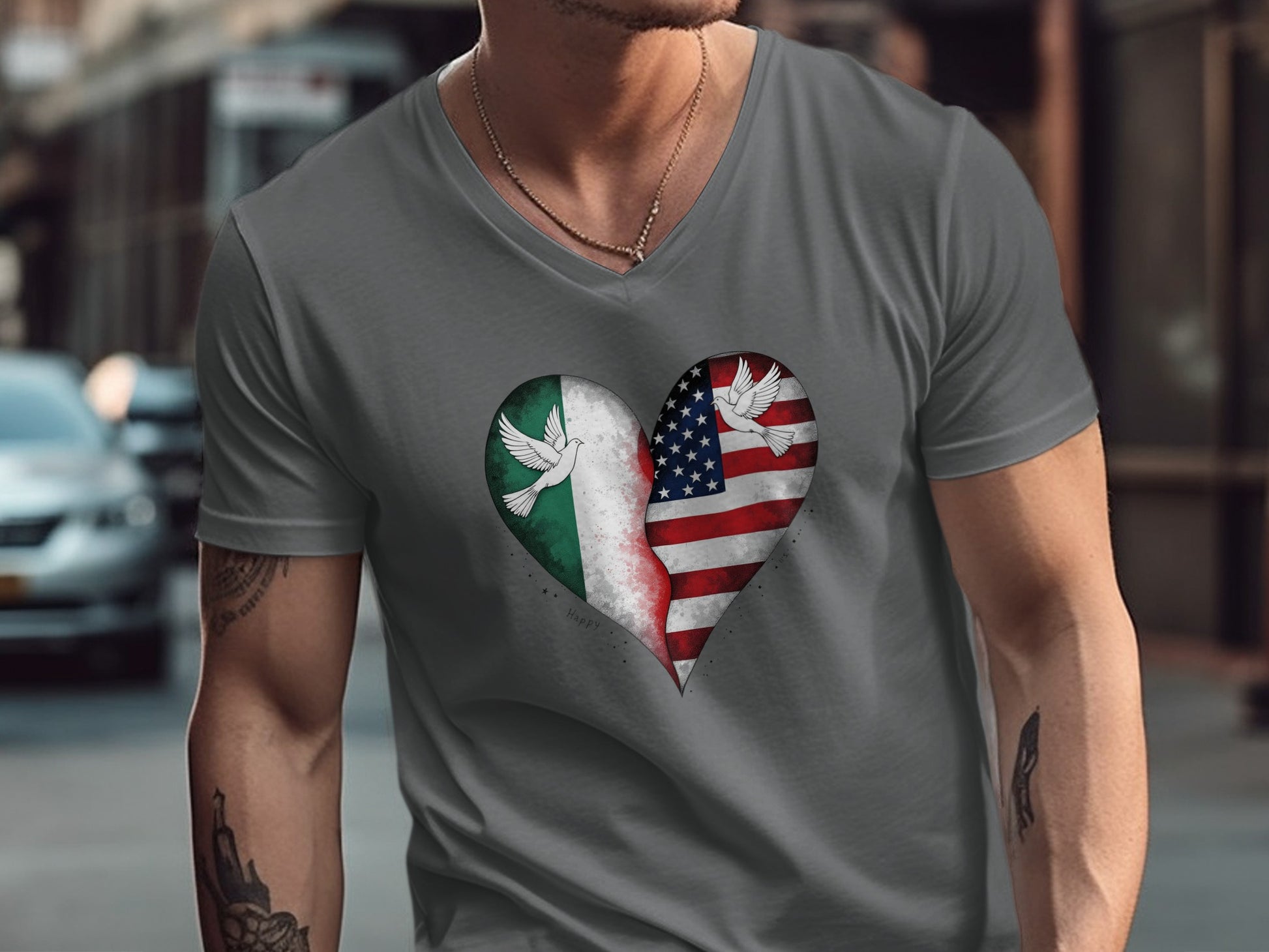 Heart with American Mexican Flags and Doves T-shirt product