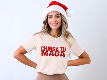 CHINGA TU' MAGA Holiday Outfit with Santa Hat