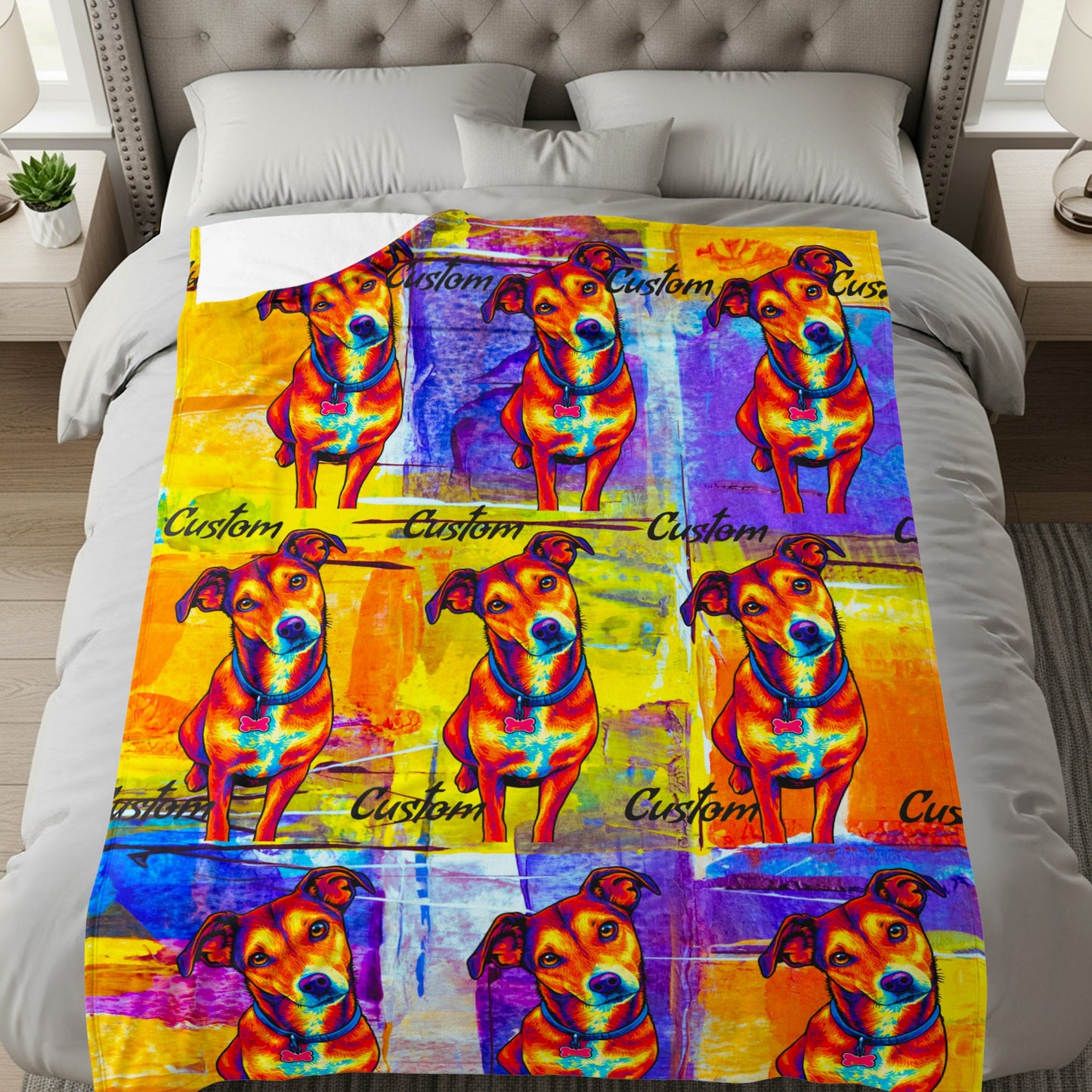 Custom Personalized Unique Gift Pop Art Style, Pet Gift or Family Gift Velveteen Plush Blanket