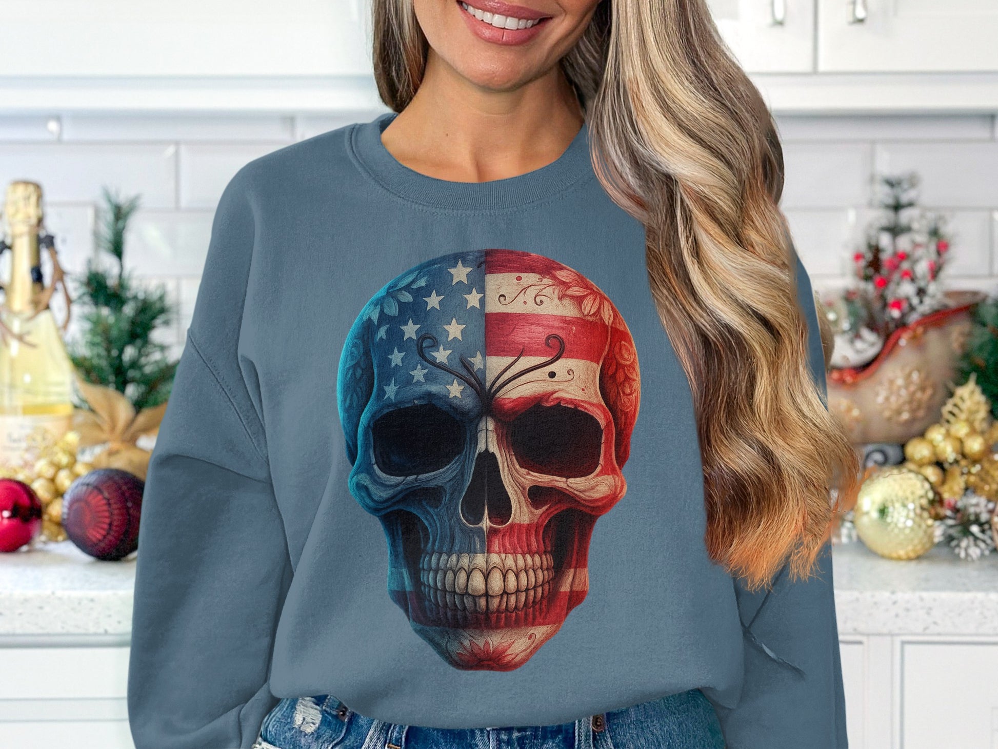 American Flag Skull Graphic Design Sweatshirt product