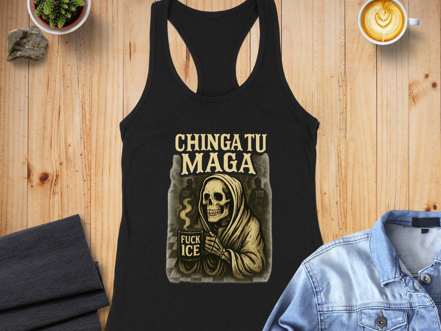 Chinga Tu Maga Fuck Ice Design on Black Tank Top