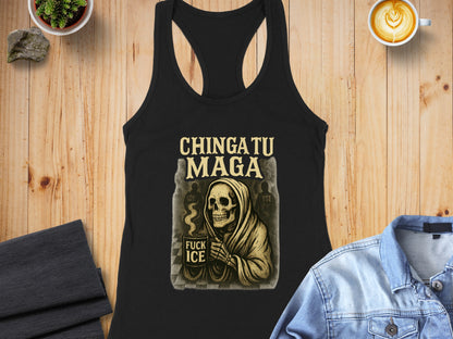 Chinga Tu Maga Fuck Ice Design on Black Tank Top